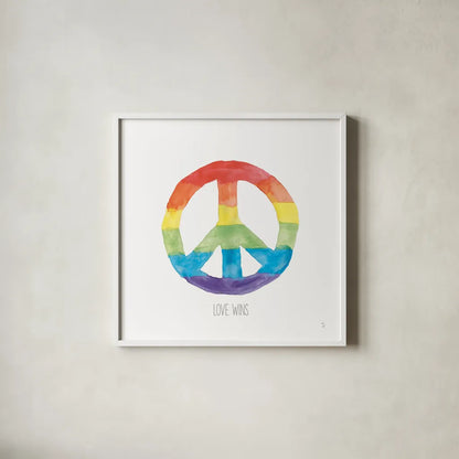 Rainbow Pride I by Sarah Adams. Shown in a crisp white glass frame for a clean and minimalist style. Available as an archival giclee rolled canvas, fine art paper, or poster print. SKU 76423a.