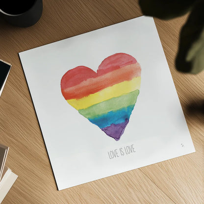 Rainbow Pride II Love by Sarah Adams. Shown as a detailed flat fine art print, highlighting archival giclee quality. Available as an archival giclee rolled canvas, fine art paper, or poster print. SKU 85898a.