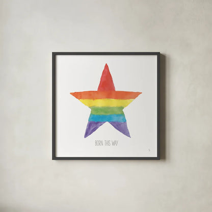 Rainbow Pride III by Sarah Adams. Shown in a sleek black glass frame for a contemporary gallery look. Available as an archival giclee rolled canvas, fine art paper, or poster print. SKU 76425a.