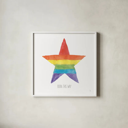 Rainbow Pride III by Sarah Adams. Shown in a crisp white glass frame for a clean and minimalist style. Available as an archival giclee rolled canvas, fine art paper, or poster print. SKU 76425a.