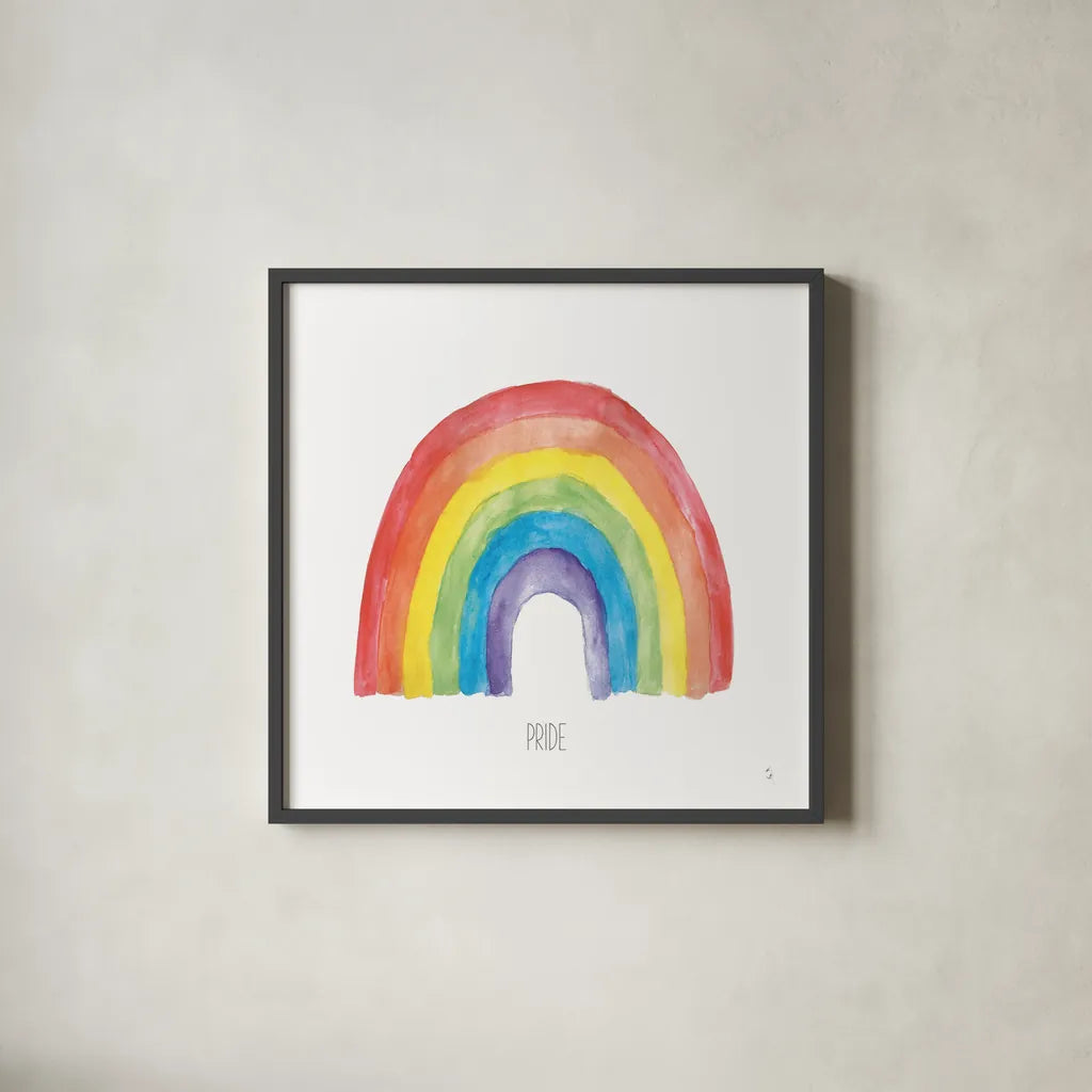Rainbow Pride IV by Sarah Adams. Shown in a sleek black glass frame for a contemporary gallery look. Available as an archival giclee rolled canvas, fine art paper, or poster print. SKU 76426a.