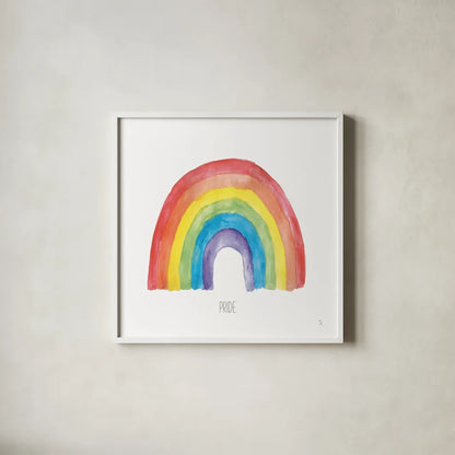 Rainbow Pride IV by Sarah Adams. Shown in a crisp white glass frame for a clean and minimalist style. Available as an archival giclee rolled canvas, fine art paper, or poster print. SKU 76426a.