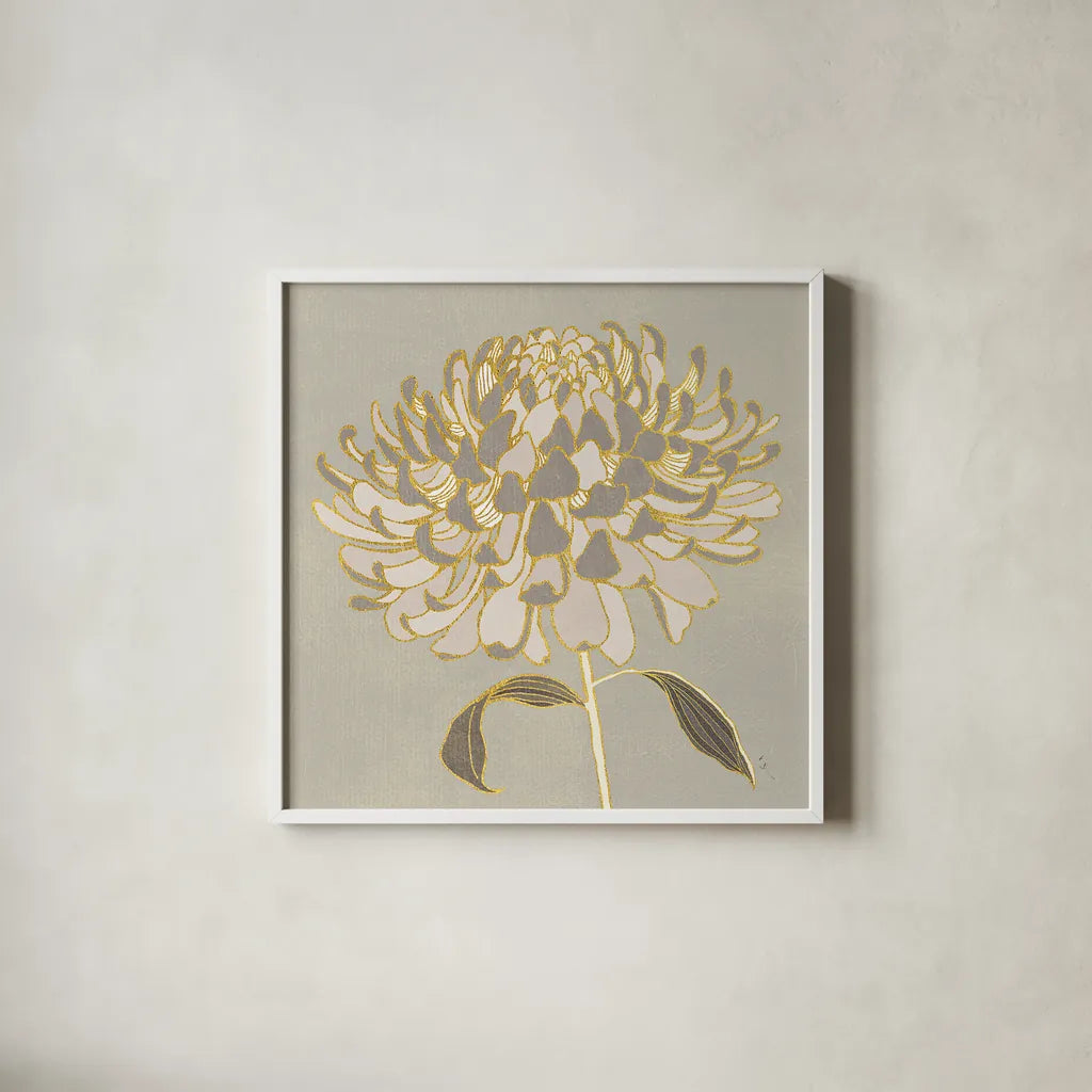 Sarahs Garden Gatsby IV by Sarah Adams. Shown in a crisp white glass frame for a clean and minimalist style. Available as an archival giclee rolled canvas, fine art paper, or poster print. SKU 31930a.