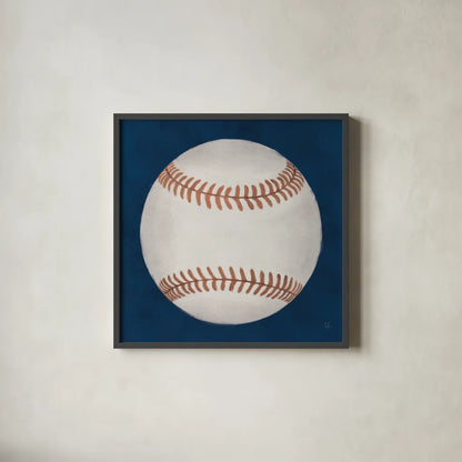 Sports Classics I by Sarah Adams. Shown in a sleek black glass frame for a contemporary gallery look. Available as an archival giclee rolled canvas, fine art paper, or poster print. SKU 95805a.