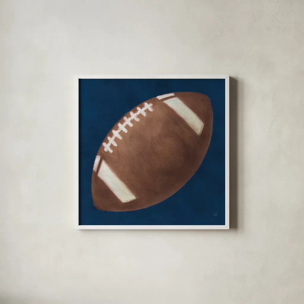 Sports Classics III by Sarah Adams. Shown in a crisp white glass frame for a clean and minimalist style. Available as an archival giclee rolled canvas, fine art paper, or poster print. SKU 95807a.