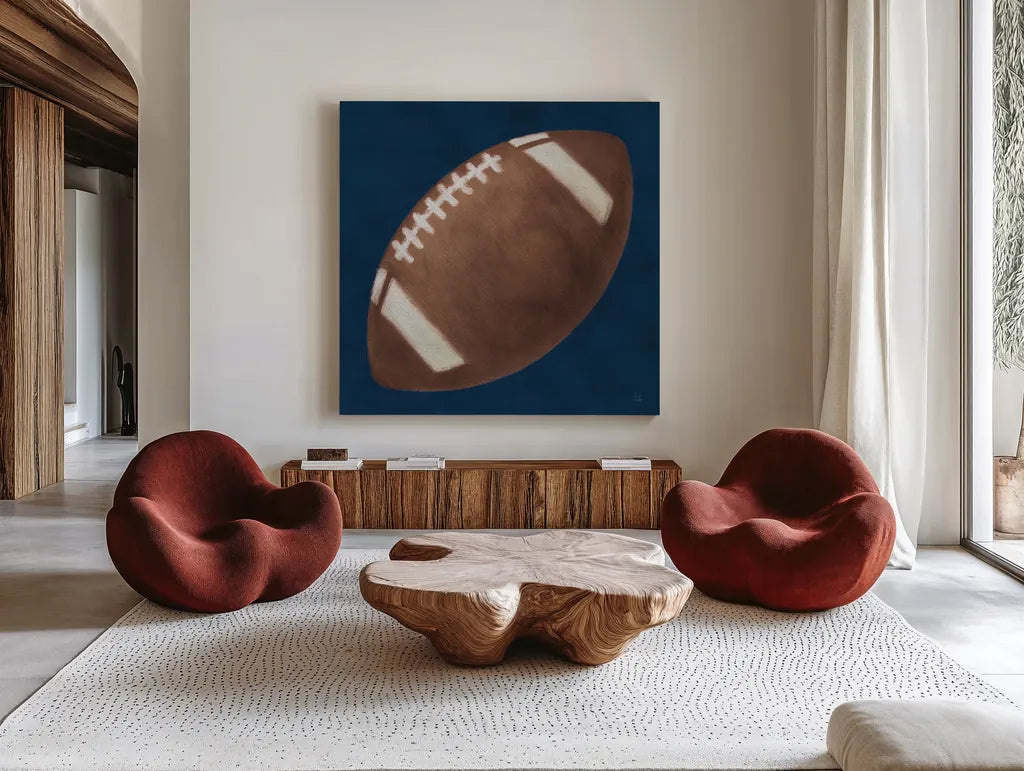 Sports Classics III by Sarah Adams. Shown as extra-large giant wall art in a modern living room. Available as an archival giclee rolled canvas, fine art paper, or poster print. SKU 95807a.