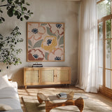 Terra Madly III by Sarah Adams. Shown in a natural wood frame in a cozy modern living room. Available as an archival giclee rolled canvas, fine art paper, or poster print. SKU 57193a.