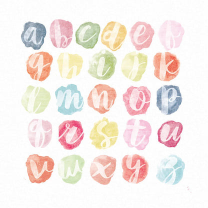 Watercolor Alphabet by Sarah Adams. SKU 33404a. Archival Giclee Fine art print for wall decor.