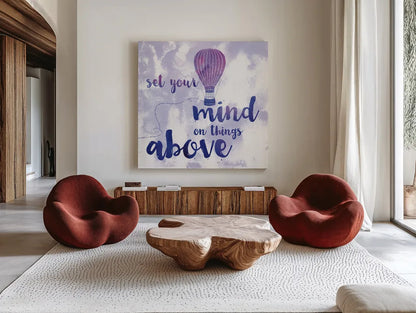 Words of Faith I by Sarah Adams. Shown as extra-large giant wall art in a modern living room. Available as an archival giclee rolled canvas, fine art paper, or poster print. SKU 32641a.