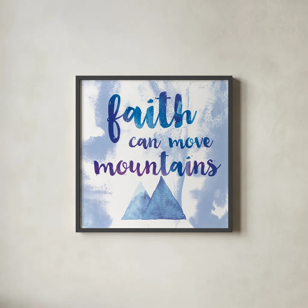 Words of Faith II by Sarah Adams. Shown in a sleek black glass frame for a contemporary gallery look. Available as an archival giclee rolled canvas, fine art paper, or poster print. SKU 32642a.