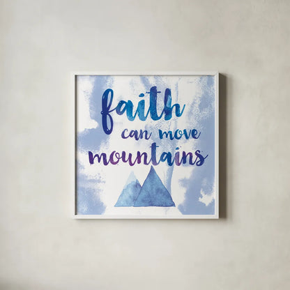 Words of Faith II by Sarah Adams. Shown in a crisp white glass frame for a clean and minimalist style. Available as an archival giclee rolled canvas, fine art paper, or poster print. SKU 32642a.