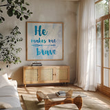 Words of Faith III by Sarah Adams. Shown in a natural wood frame in a cozy modern living room. Available as an archival giclee rolled canvas, fine art paper, or poster print. SKU 32643a.