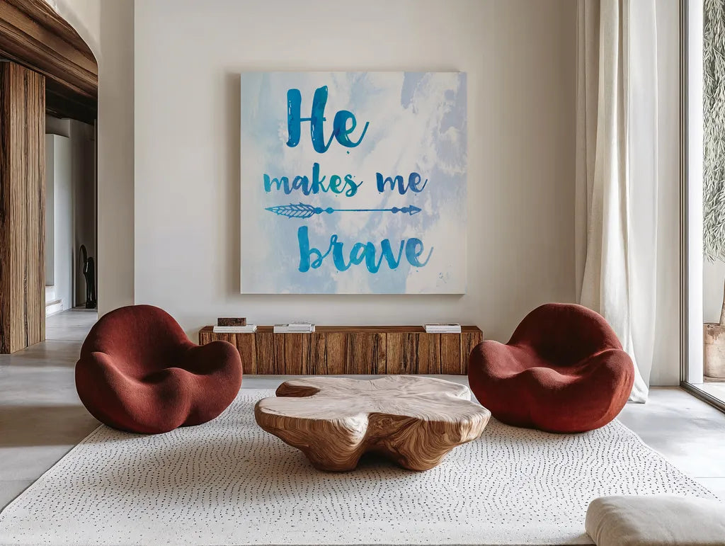 Words of Faith III by Sarah Adams. Shown as extra-large giant wall art in a modern living room. Available as an archival giclee rolled canvas, fine art paper, or poster print. SKU 32643a.