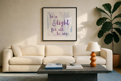 Words of Faith IV by Sarah Adams. Displayed in a glass frame with matte in a clean modern living room. Available as an archival giclee rolled canvas, fine art paper, or poster print. SKU 32644a.