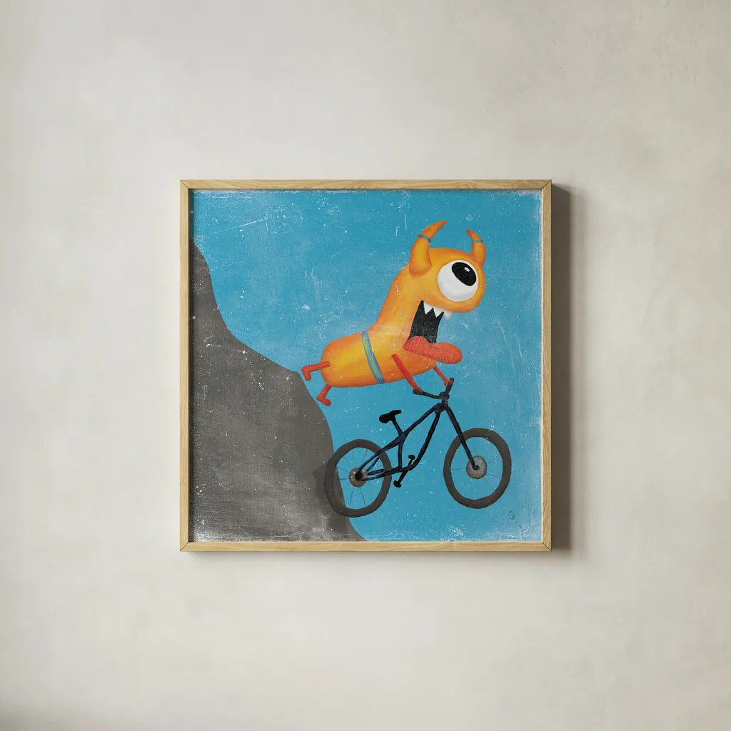 Xtreme Monsters I by Sarah Adams. Shown in a natural wood glass frame for a timeless modern aesthetic. Available as an archival giclee rolled canvas, fine art paper, or poster print. SKU 31227a.