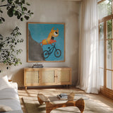 Xtreme Monsters I by Sarah Adams. Shown in a natural wood frame in a cozy modern living room. Available as an archival giclee rolled canvas, fine art paper, or poster print. SKU 31227a.