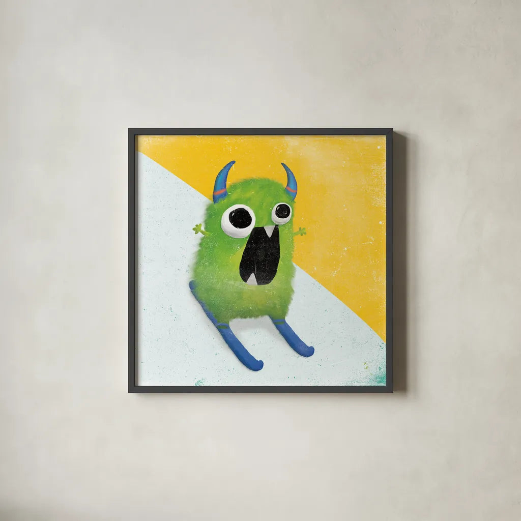 Xtreme Monsters II by Sarah Adams. Shown in a sleek black glass frame for a contemporary gallery look. Available as an archival giclee rolled canvas, fine art paper, or poster print. SKU 31228a.