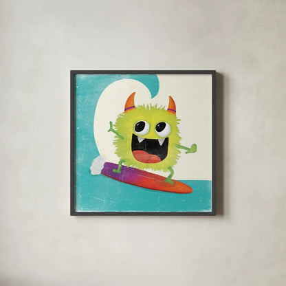 Xtreme Monsters III by Sarah Adams. Shown in a sleek black glass frame for a contemporary gallery look. Available as an archival giclee rolled canvas, fine art paper, or poster print. SKU 31229a.