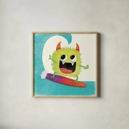 Xtreme Monsters III by Sarah Adams. Shown in a natural wood glass frame for a timeless modern aesthetic. Available as an archival giclee rolled canvas, fine art paper, or poster print. SKU 31229a.