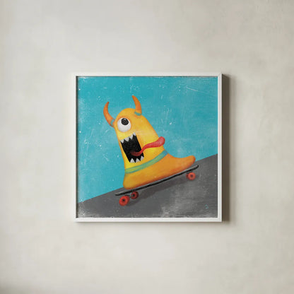 Xtreme Monsters IV by Sarah Adams. Shown in a crisp white glass frame for a clean and minimalist style. Available as an archival giclee rolled canvas, fine art paper, or poster print. SKU 31230a.