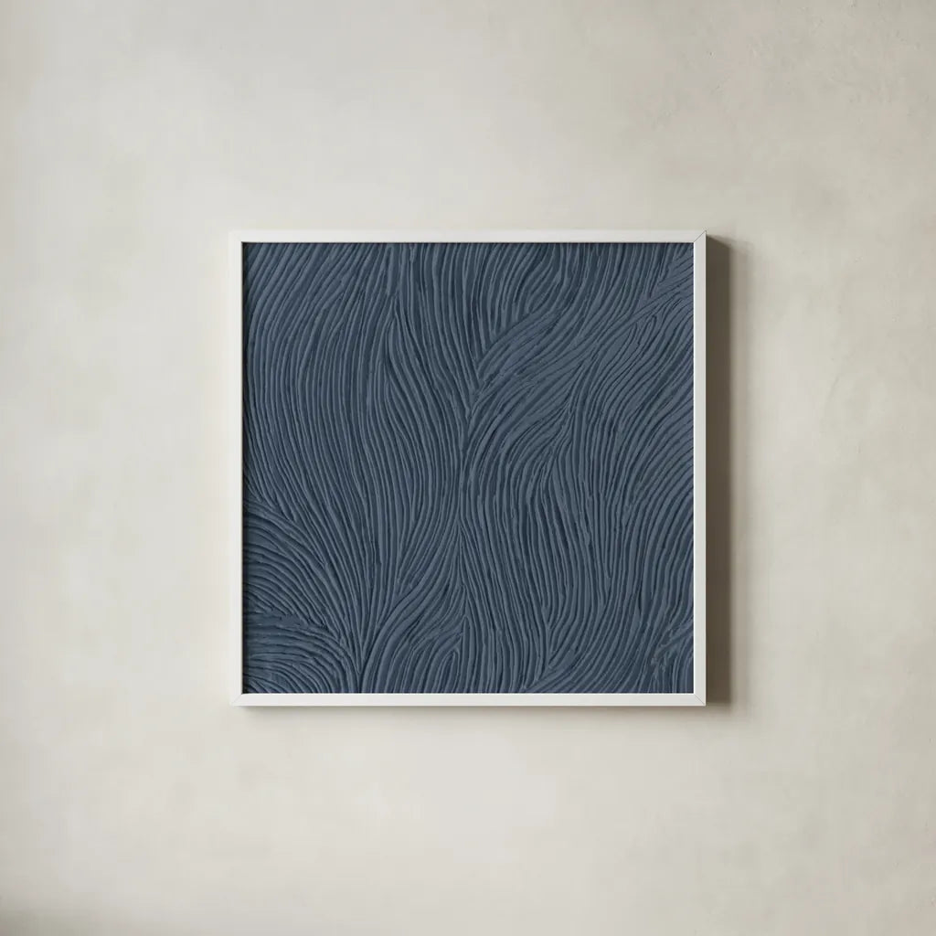 Zen Garden Dark by Sarah Adams. Shown in a crisp white glass frame for a clean and minimalist style. Available as an archival giclee rolled canvas, fine art paper, or poster print. SKU 95021a.