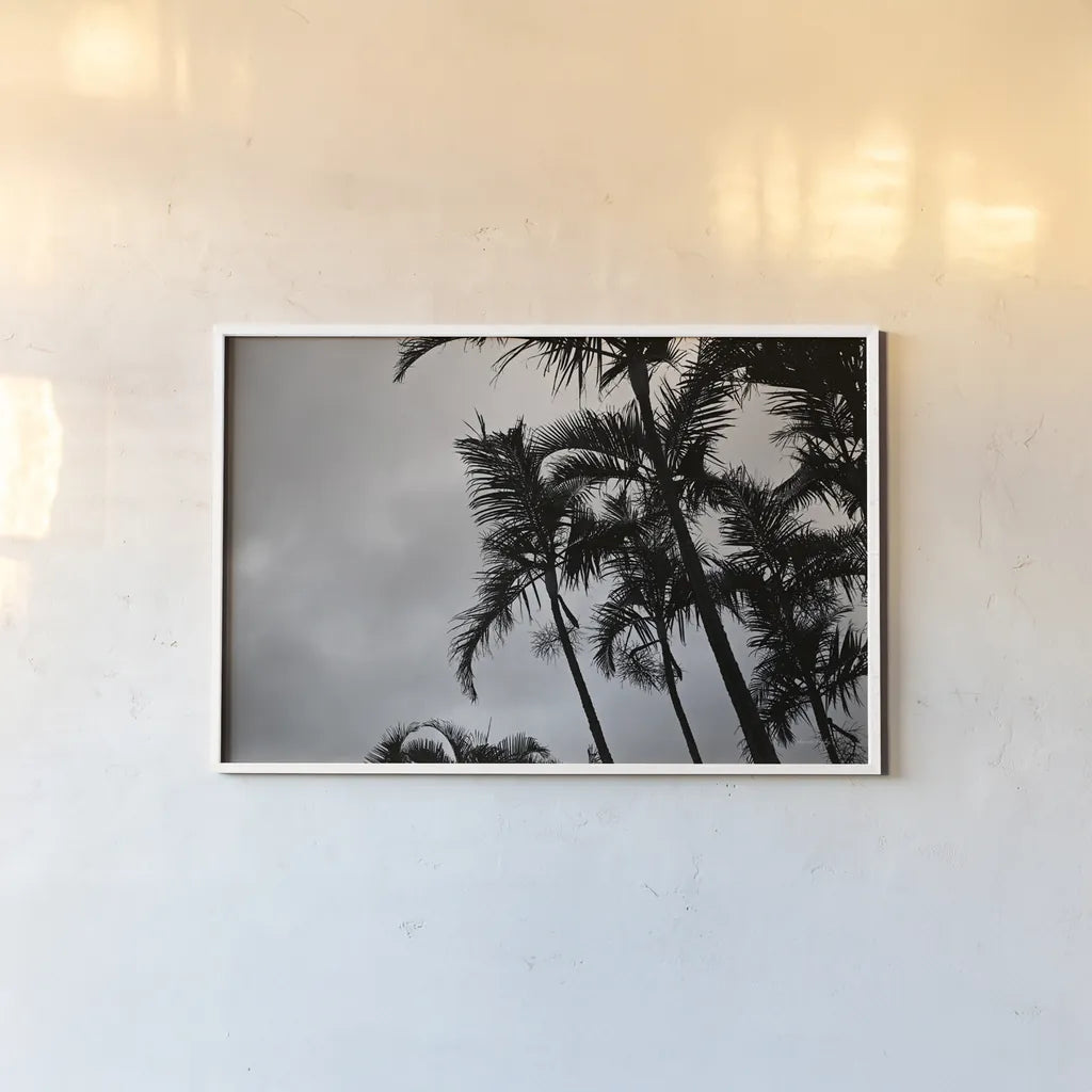 Bamboo Palms by Sharon Vardy. shown as a paper print in a white frame. Available as a archival giclee rolled canvas, fine art paper, or poster print. SKU 93118i.