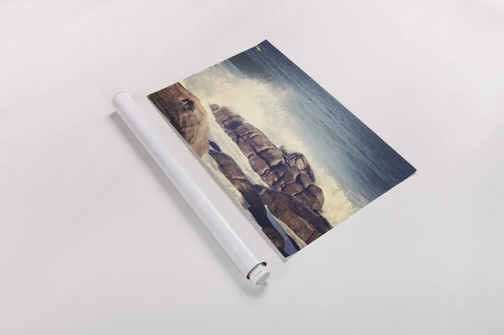 Crashing Waves by Sharon Vardy. shown as a rolled paper print. Available as archival giclee rolled canvas, fine art paper, or poster print. SKU 93119i.