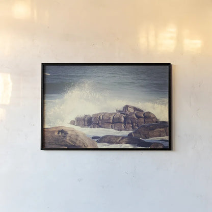 Crashing Waves by Sharon Vardy. shown as a paper print in a black flame. Available as a archival giclee rolled canvas, fine art paper, or poster print. SKU 93119i.