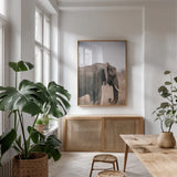 Ellie Side Profile by Sharon Vardy. shown as a print in a natural wood frame in a dining room. Available as a archival giclee rolled canvas, fine art paper, or poster print. SKU 92222h.