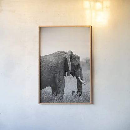 Ellie Side Profile BW by Sharon Vardy. shown as a paper print in a natural frame. Available as a archival giclee rolled canvas, fine art paper, or poster print. SKU 92223h.