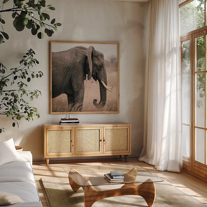 Ellie Side Profile Square by Sharon Vardy. Shown in a natural wood frame in a cozy modern living room. Available as an archival giclee rolled canvas, fine art paper, or poster print. SKU 99933a.