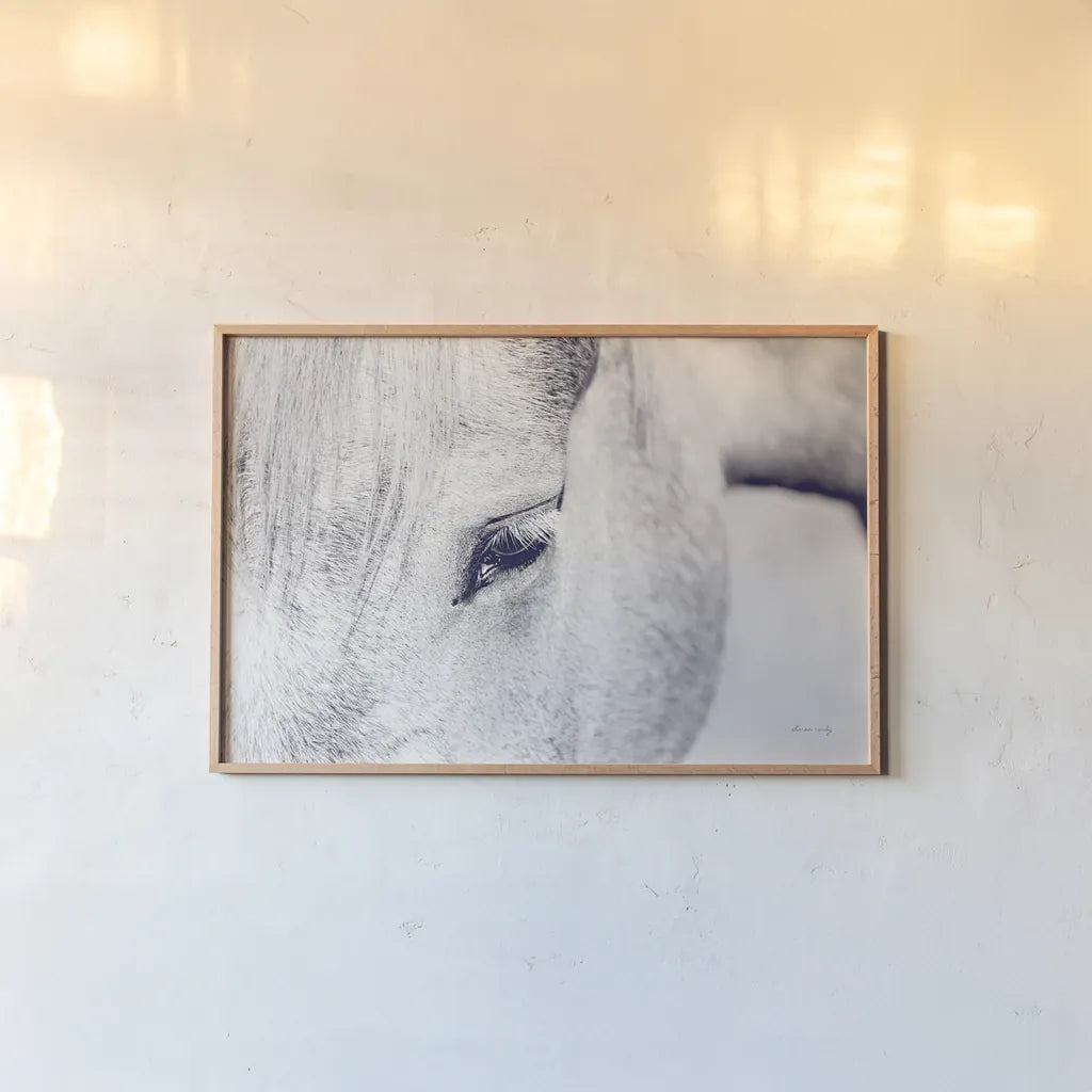 Horse Eye I by Sharon Vardy. shown as a paper print in a natural frame. Available as a archival giclee rolled canvas, fine art paper, or poster print. SKU 91994i.