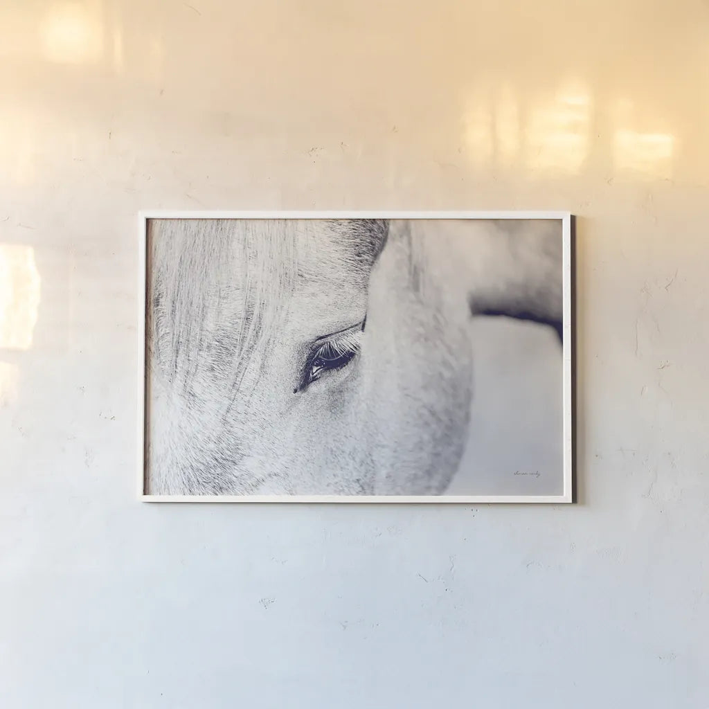 Horse Eye I by Sharon Vardy. shown as a paper print in a white frame. Available as a archival giclee rolled canvas, fine art paper, or poster print. SKU 91994i.
