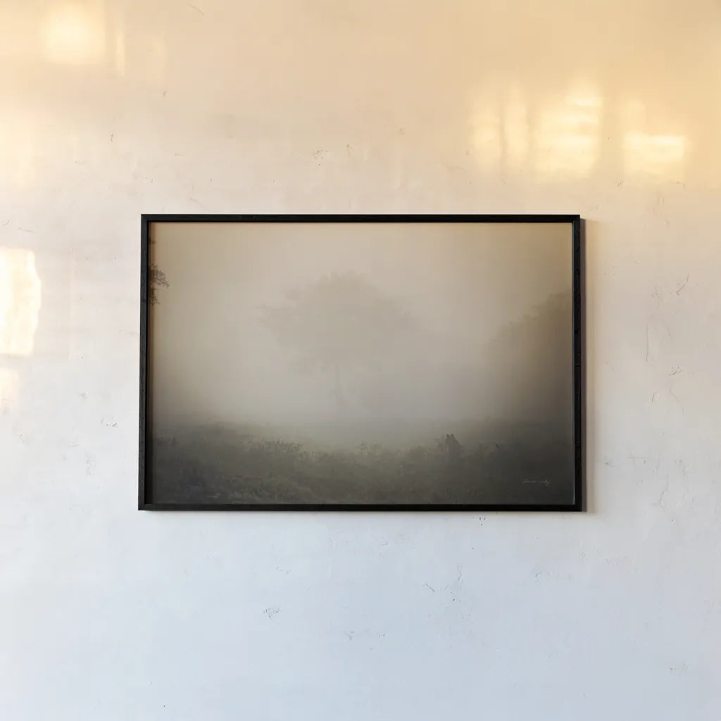 Misty Lions by Sharon Vardy. shown as a paper print in a black flame. Available as a archival giclee rolled canvas, fine art paper, or poster print. SKU 92670i.