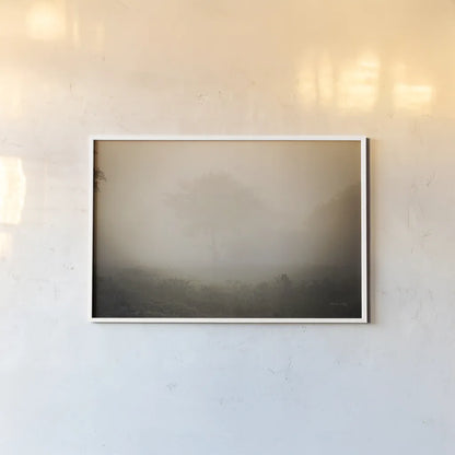 Misty Lions by Sharon Vardy. shown as a paper print in a white frame. Available as a archival giclee rolled canvas, fine art paper, or poster print. SKU 92670i.