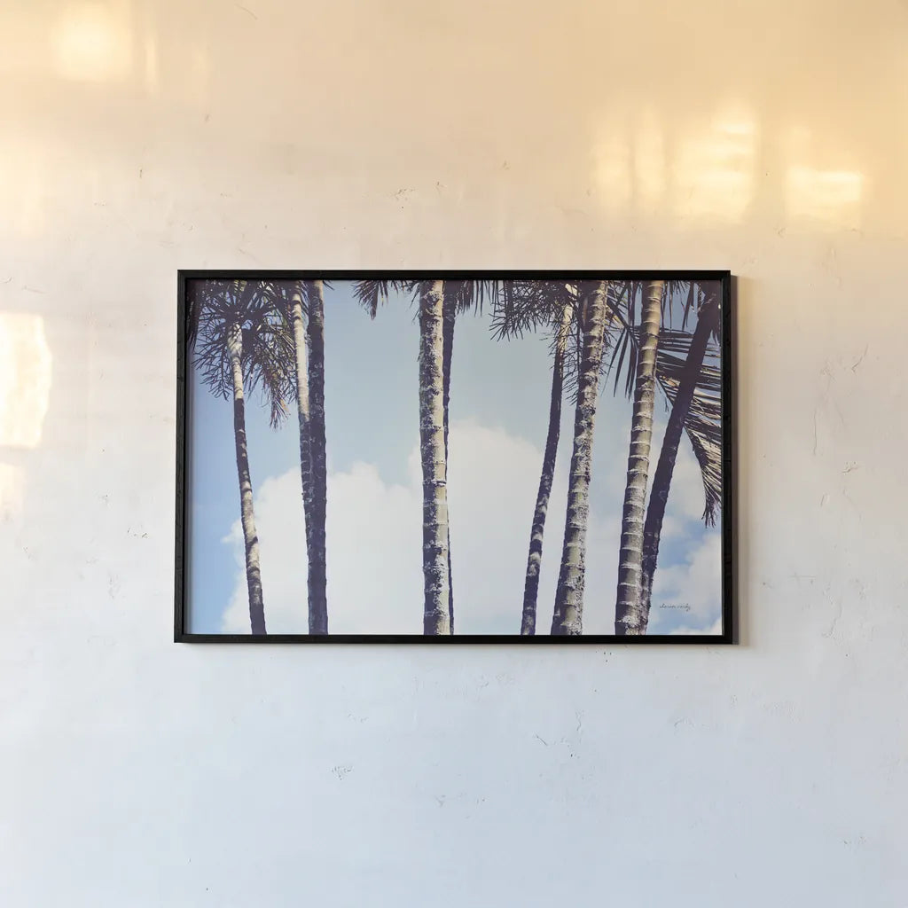 Palms by Sharon Vardy. shown as a paper print in a black flame. Available as a archival giclee rolled canvas, fine art paper, or poster print. SKU 93120i.