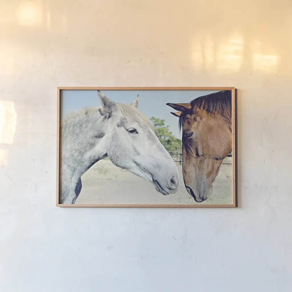 Two Horses by Sharon Vardy. shown as a paper print in a natural frame. Available as a archival giclee rolled canvas, fine art paper, or poster print. SKU 92184i.