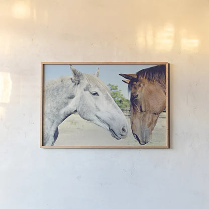 Two Horses by Sharon Vardy. shown as a paper print in a natural frame. Available as a archival giclee rolled canvas, fine art paper, or poster print. SKU 92184i.
