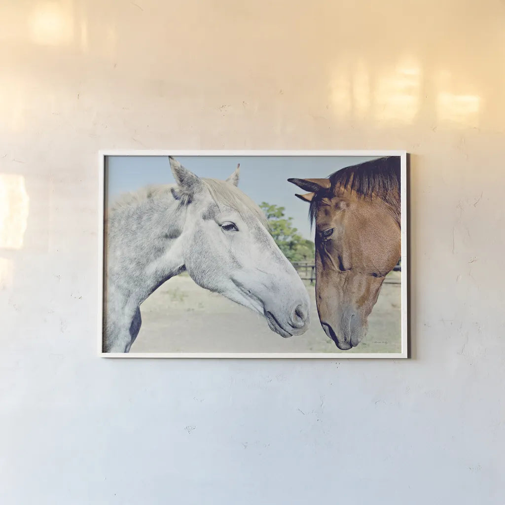 Two Horses by Sharon Vardy. shown as a paper print in a white frame. Available as a archival giclee rolled canvas, fine art paper, or poster print. SKU 92184i.