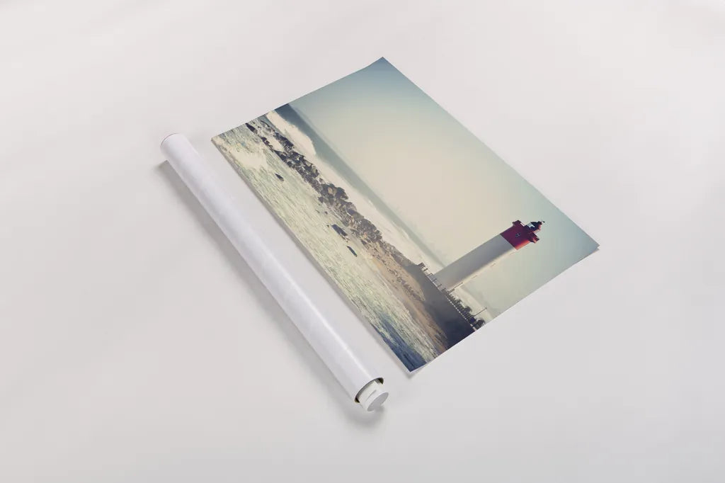 Umhlanga Lighthouse by Sharon Vardy. shown as a rolled paper print. Available as archival giclee rolled canvas, fine art paper, or poster print. SKU 93121i.