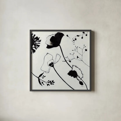Abstract Garden I by Shirley Novak. Shown in a sleek black glass frame for a contemporary gallery look. Available as an archival giclee rolled canvas, fine art paper, or poster print. SKU 89177a.