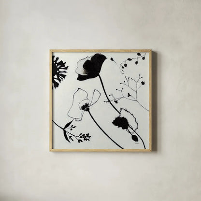 Abstract Garden I by Shirley Novak. Shown in a natural wood glass frame for a timeless modern aesthetic. Available as an archival giclee rolled canvas, fine art paper, or poster print. SKU 89177a.