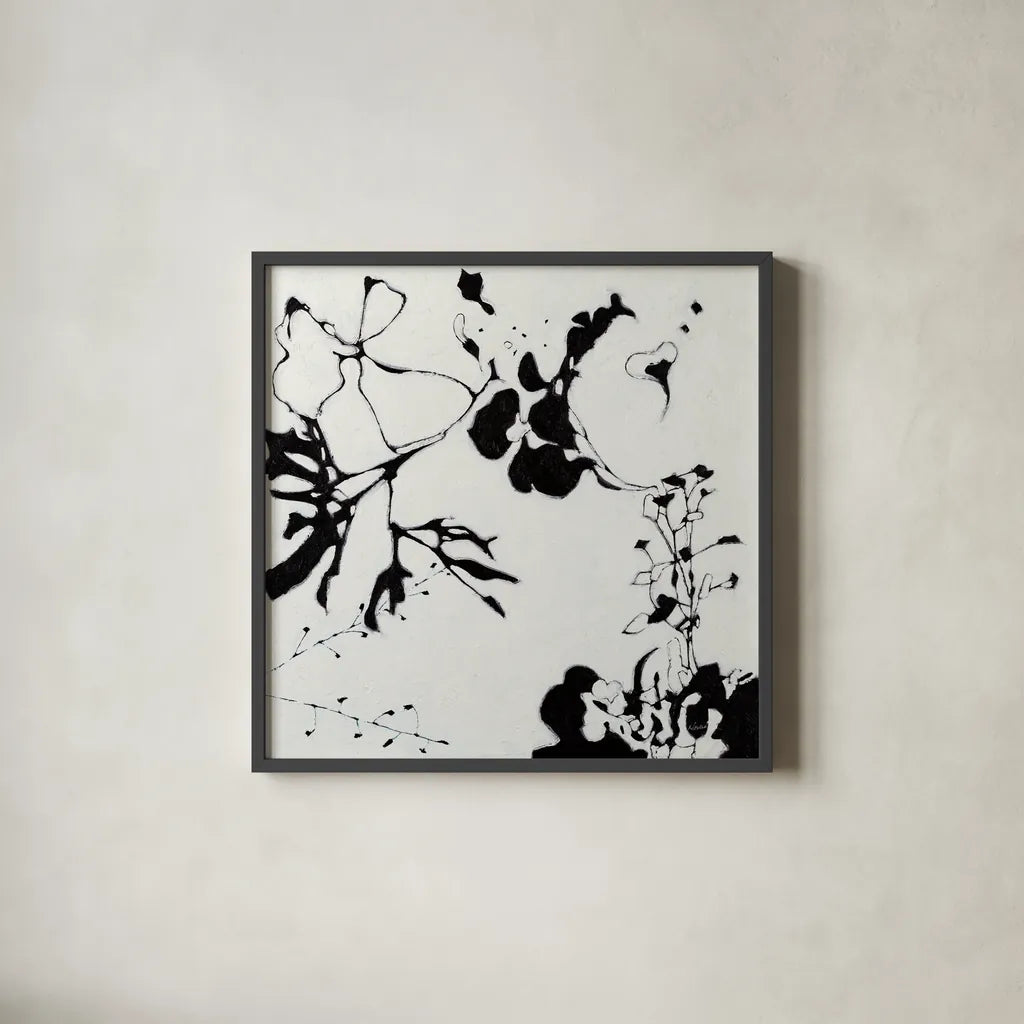 Abstract Garden III by Shirley Novak. Shown in a sleek black glass frame for a contemporary gallery look. Available as an archival giclee rolled canvas, fine art paper, or poster print. SKU 89179a.