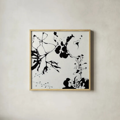 Abstract Garden III by Shirley Novak. Shown in a natural wood glass frame for a timeless modern aesthetic. Available as an archival giclee rolled canvas, fine art paper, or poster print. SKU 89179a.
