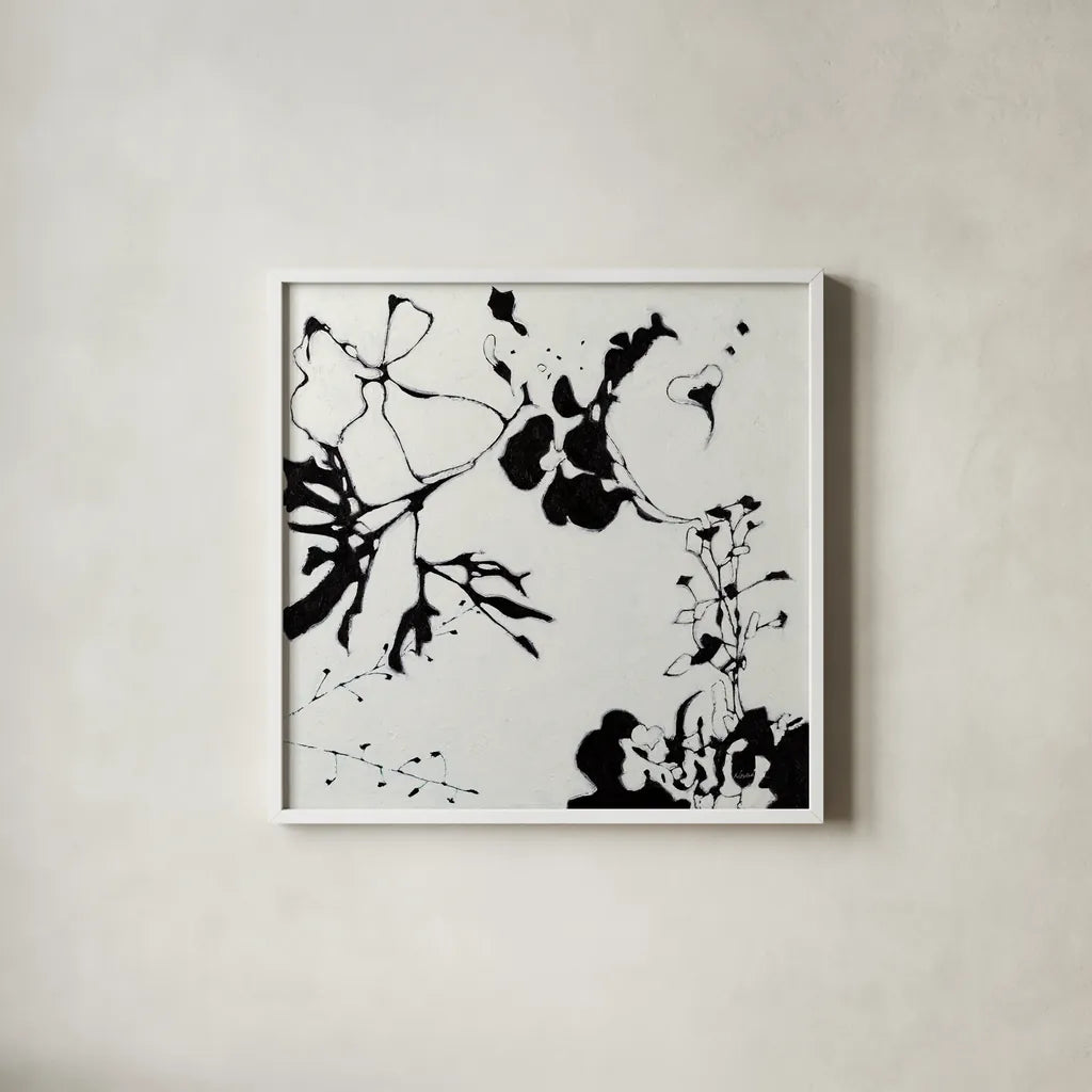 Abstract Garden III by Shirley Novak. Shown in a crisp white glass frame for a clean and minimalist style. Available as an archival giclee rolled canvas, fine art paper, or poster print. SKU 89179a.