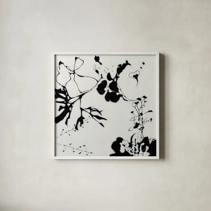 Abstract Garden III by Shirley Novak. Shown in a crisp white glass frame for a clean and minimalist style. Available as an archival giclee rolled canvas, fine art paper, or poster print. SKU 89179a.
