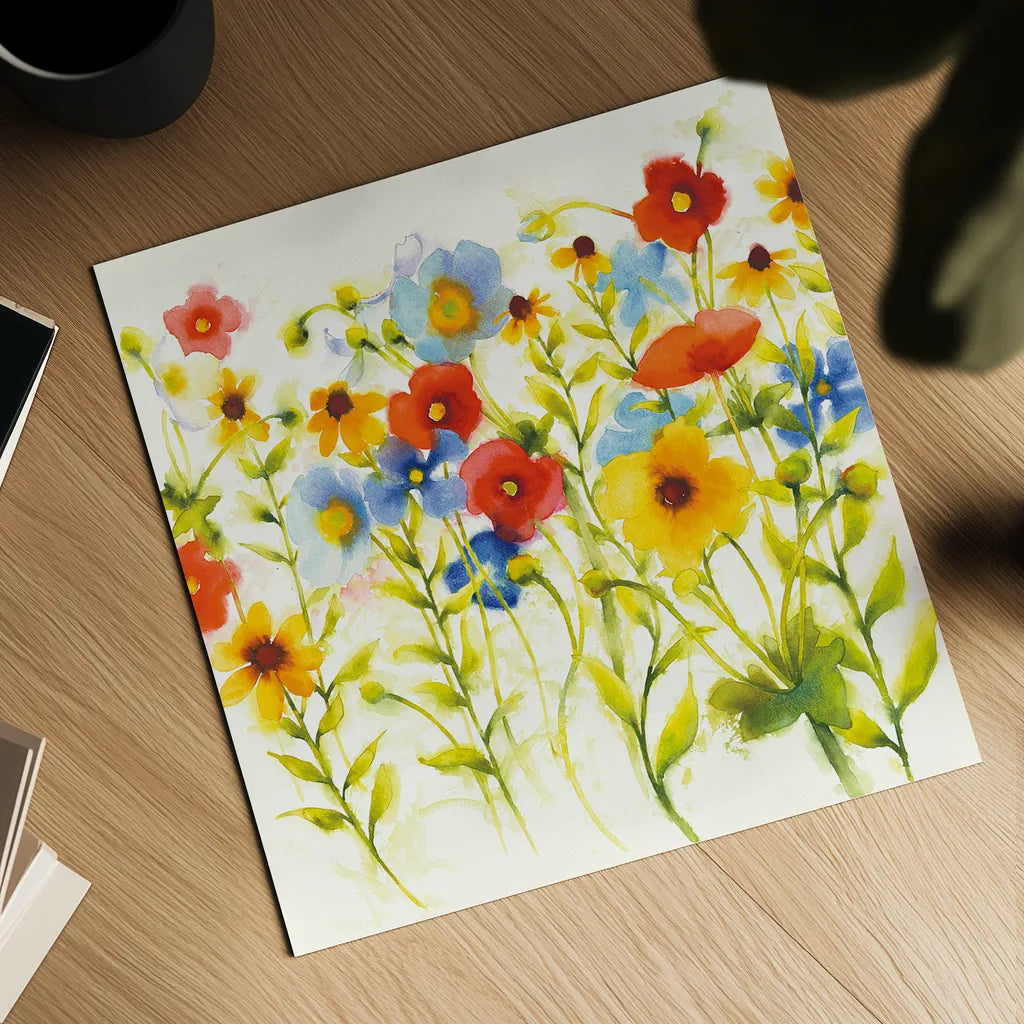 Americana Meadow I by Shirley Novak. Shown as a detailed flat fine art print, highlighting archival giclee quality. Available as an archival giclee rolled canvas, fine art paper, or poster print. SKU 29133a.