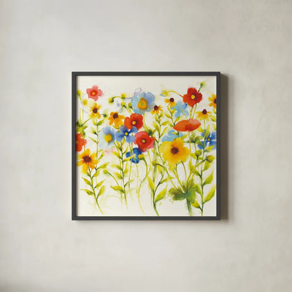 Americana Meadow I by Shirley Novak. Shown in a sleek black glass frame for a contemporary gallery look. Available as an archival giclee rolled canvas, fine art paper, or poster print. SKU 29133a.