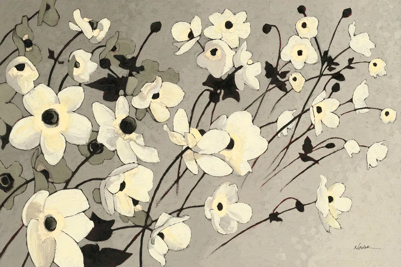 Anemones Japonaises Gray by Shirley Novak. SKU 80441i. Archival Giclee Fine art print for wall decor.