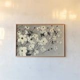 Anemones Japonaises Gray by Shirley Novak. shown as a paper print in a natural frame. Available as a archival giclee rolled canvas, fine art paper, or poster print. SKU 80441i.